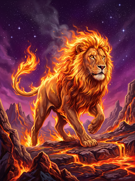 Blazing Lion On The Lava Ridge