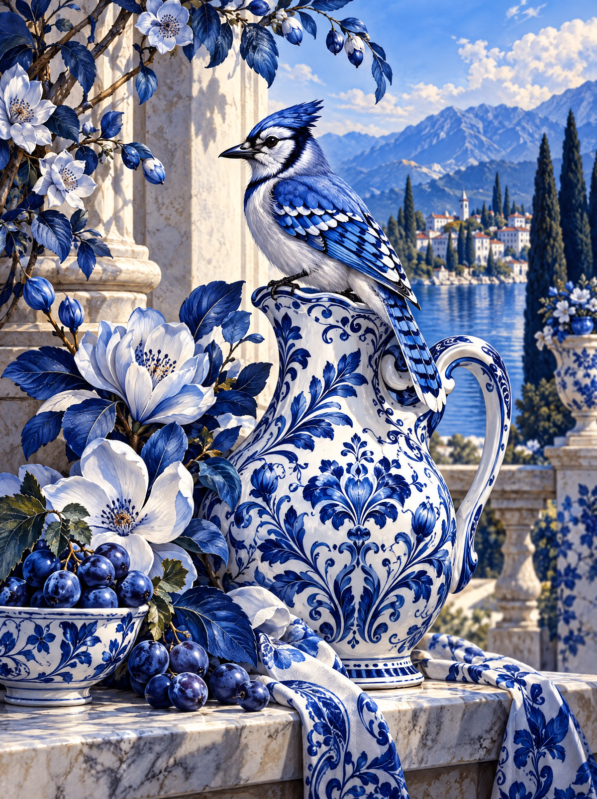 Blue Jay On The Porcelain Pitcher
