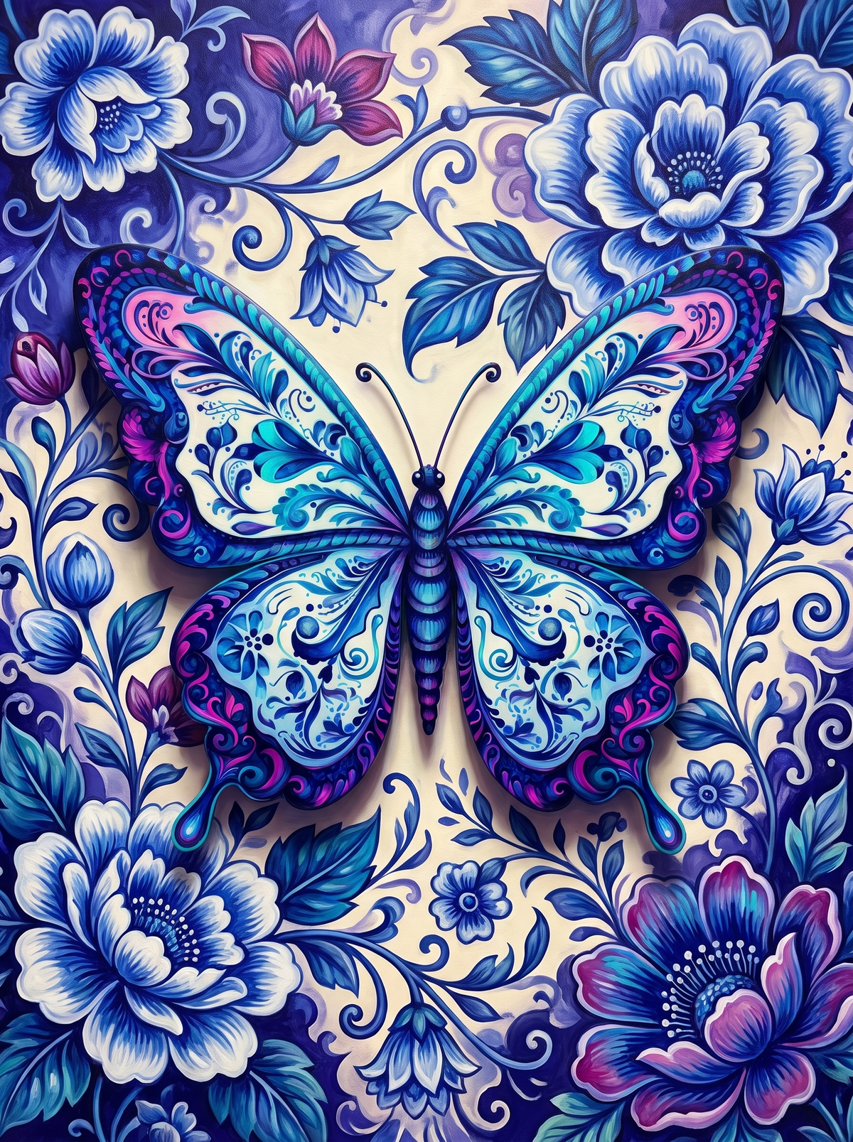 Blue Porcelain Butterfly In Bloom