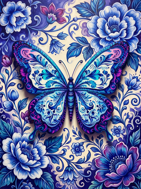 Blue Porcelain Butterfly In Bloom