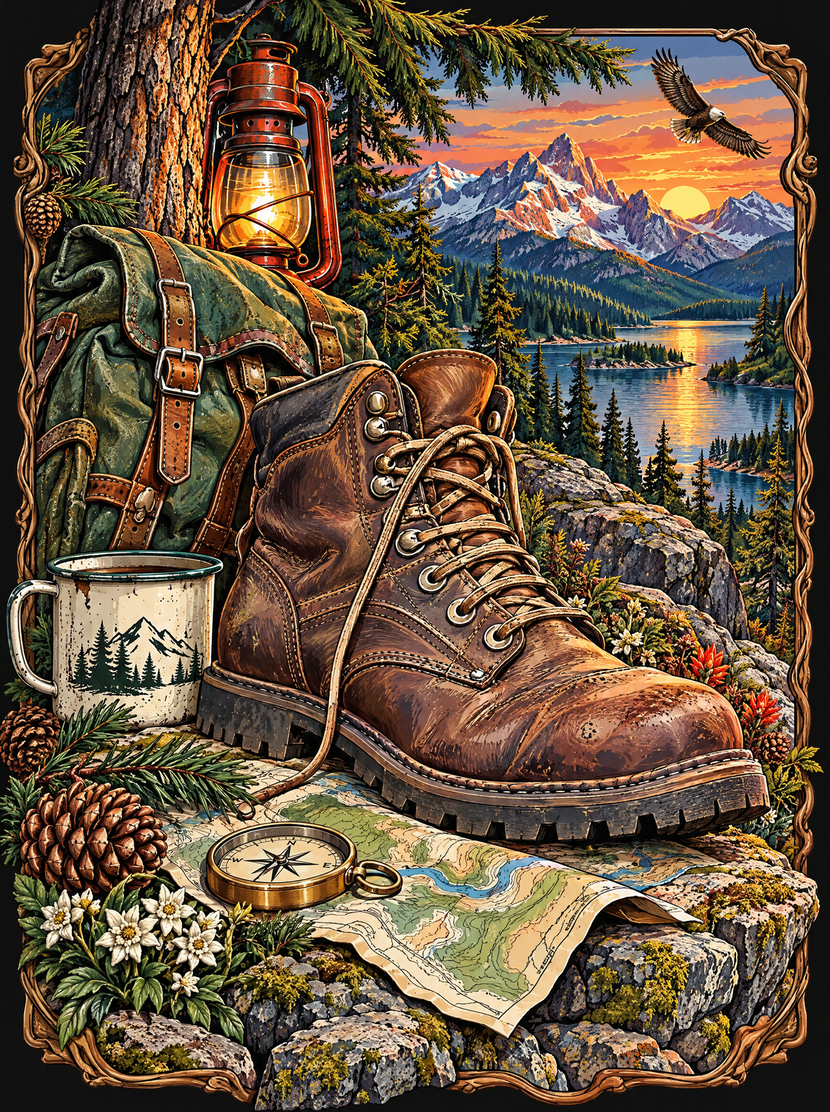 Boots, Backpack And A Soaring Eagle