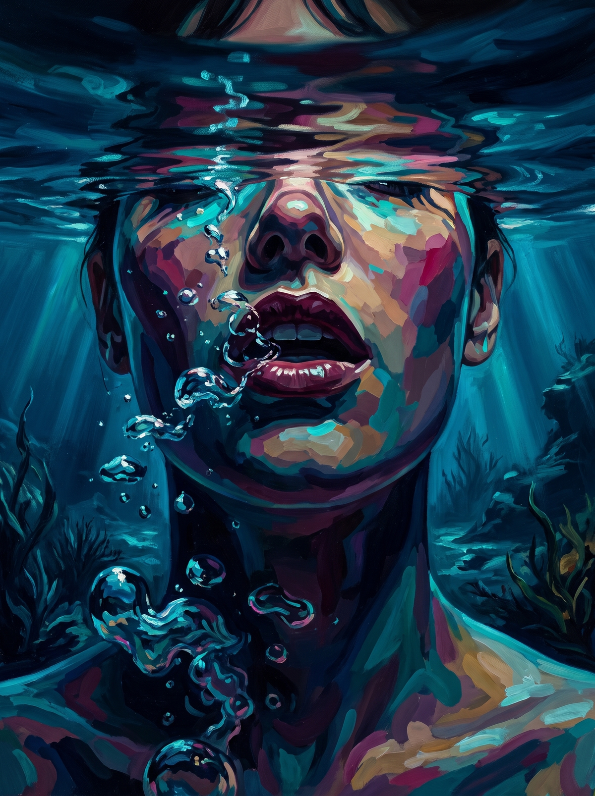 Bubbles Rising From Red Lips