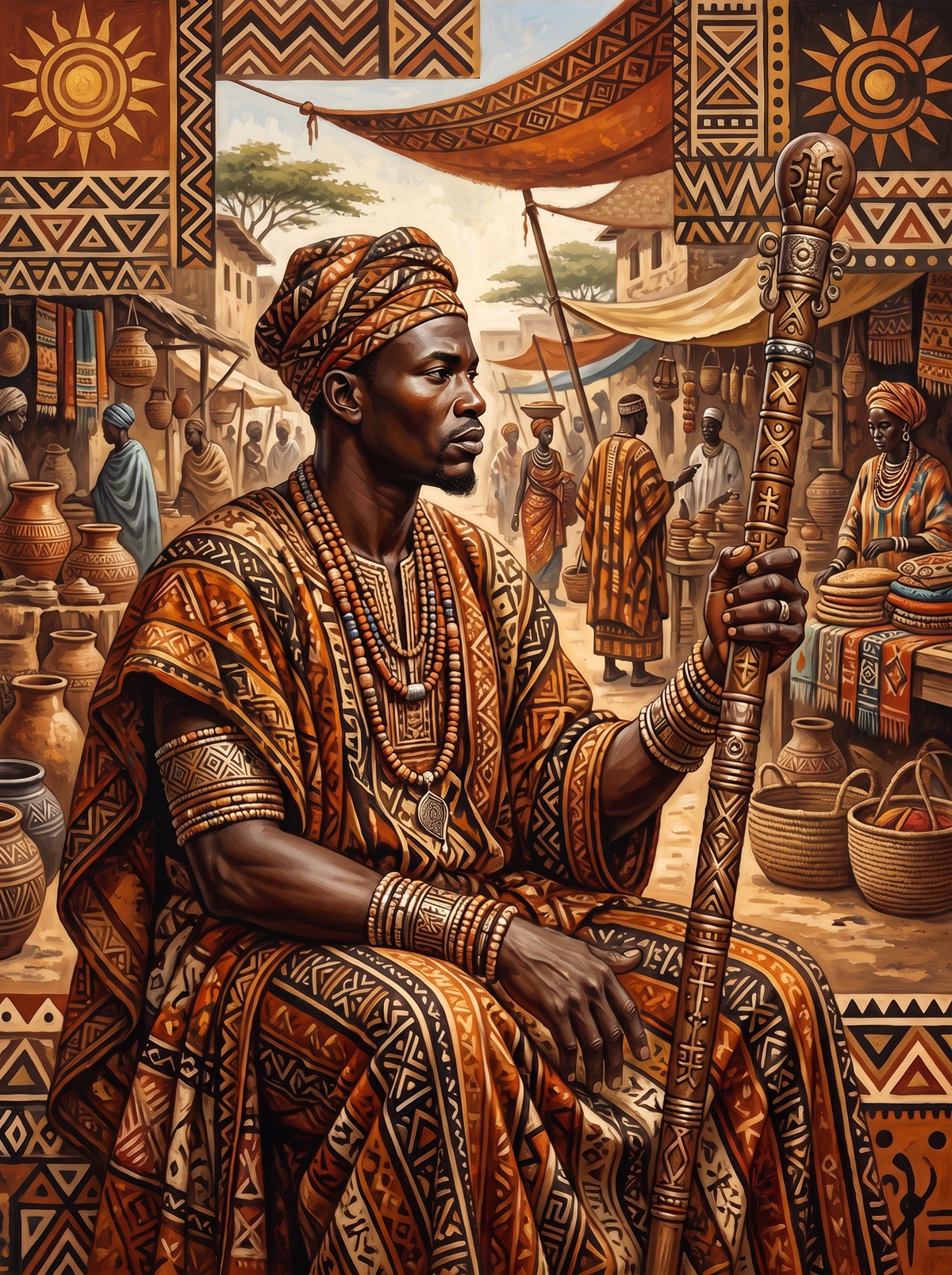 Carved Staff At The Market