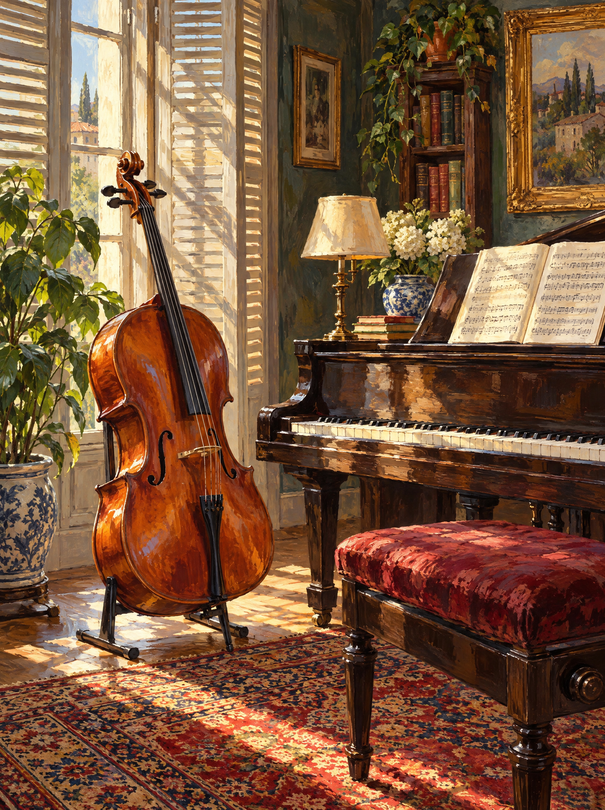 Cello And Piano In The Sunlit Salon