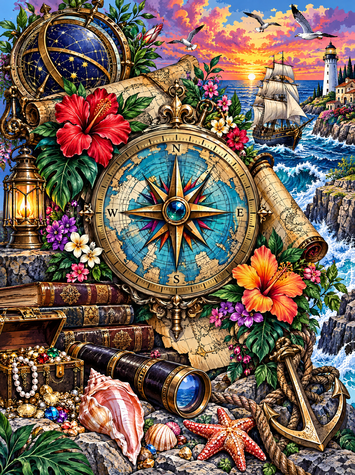 Compass Rose And The Treasure Chest