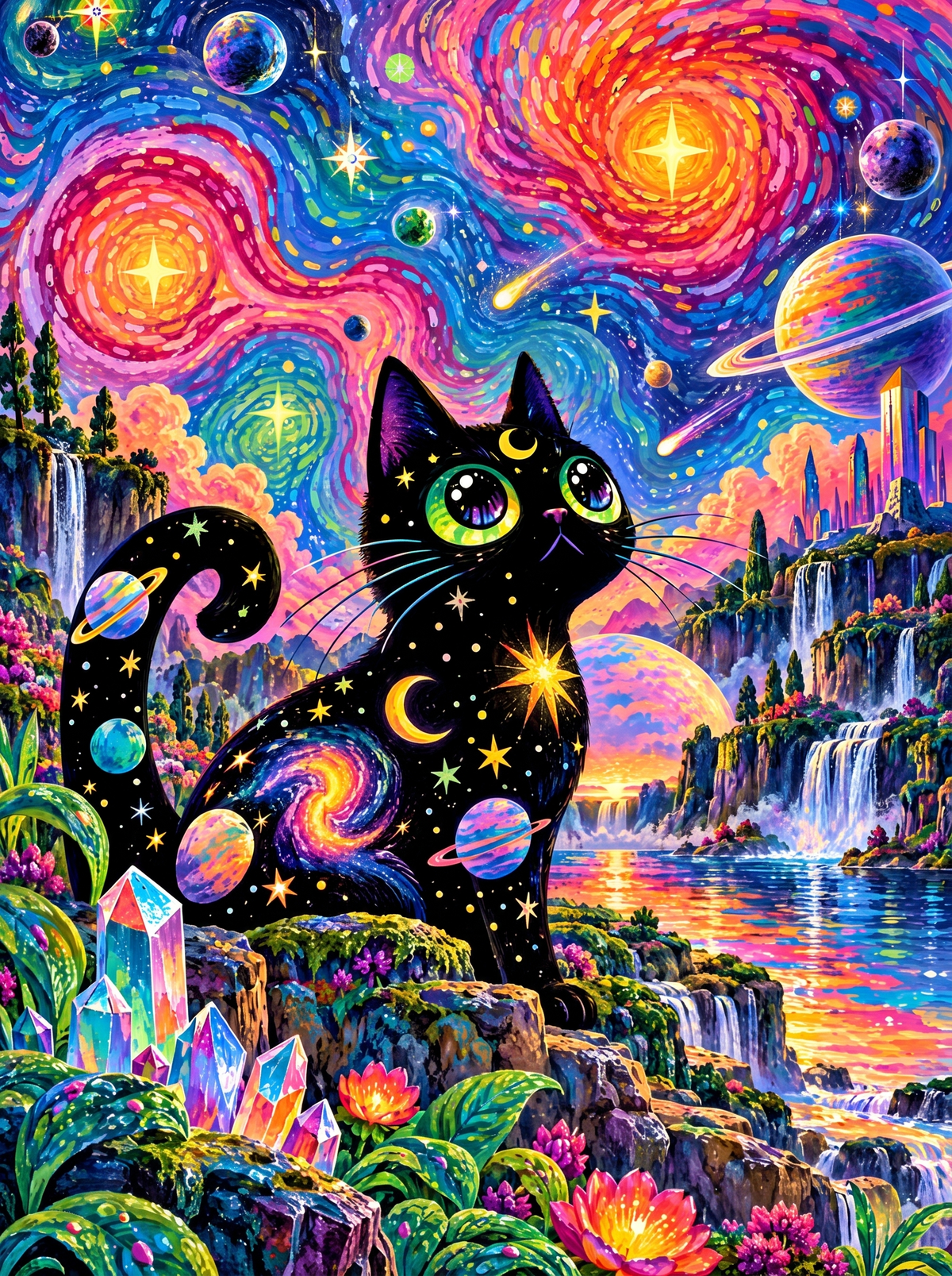 Cosmic Black Cat At The Falls