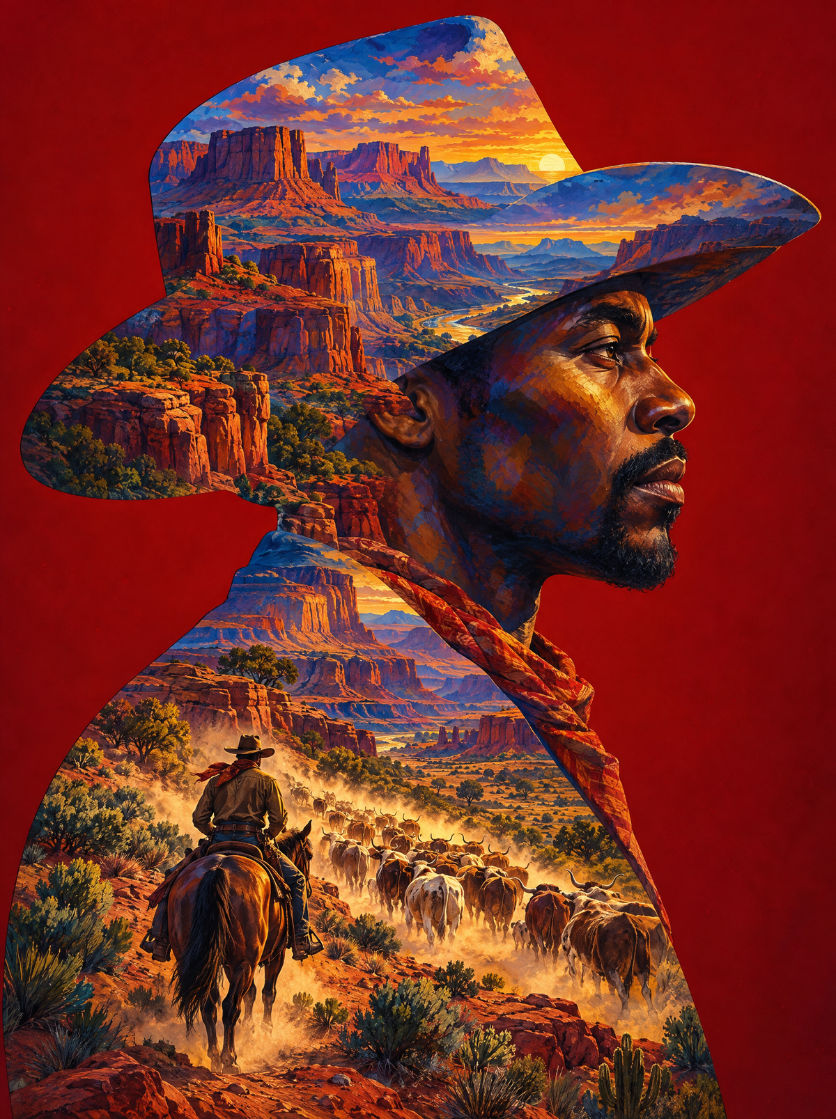 Cowboy Silhouette And The Cattle Drive