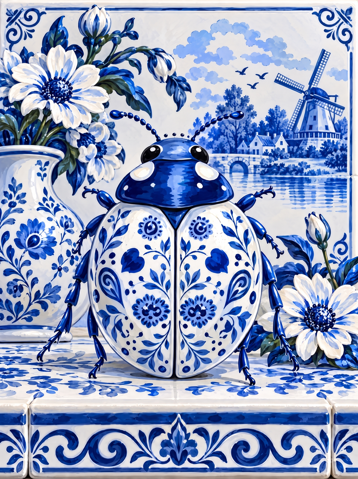 Delft-Blue Beetle And The Windmill