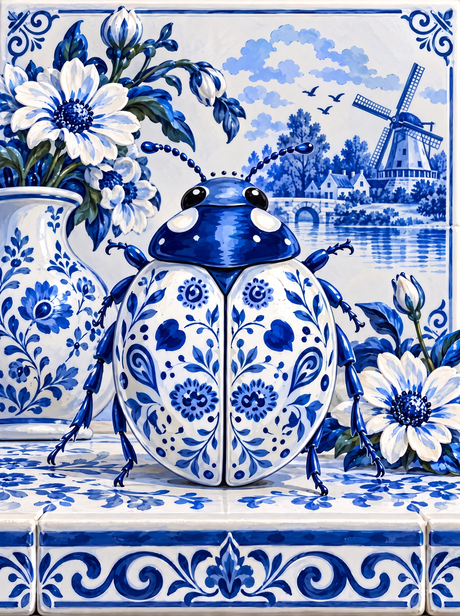 Delft-Blue Beetle And The Windmill