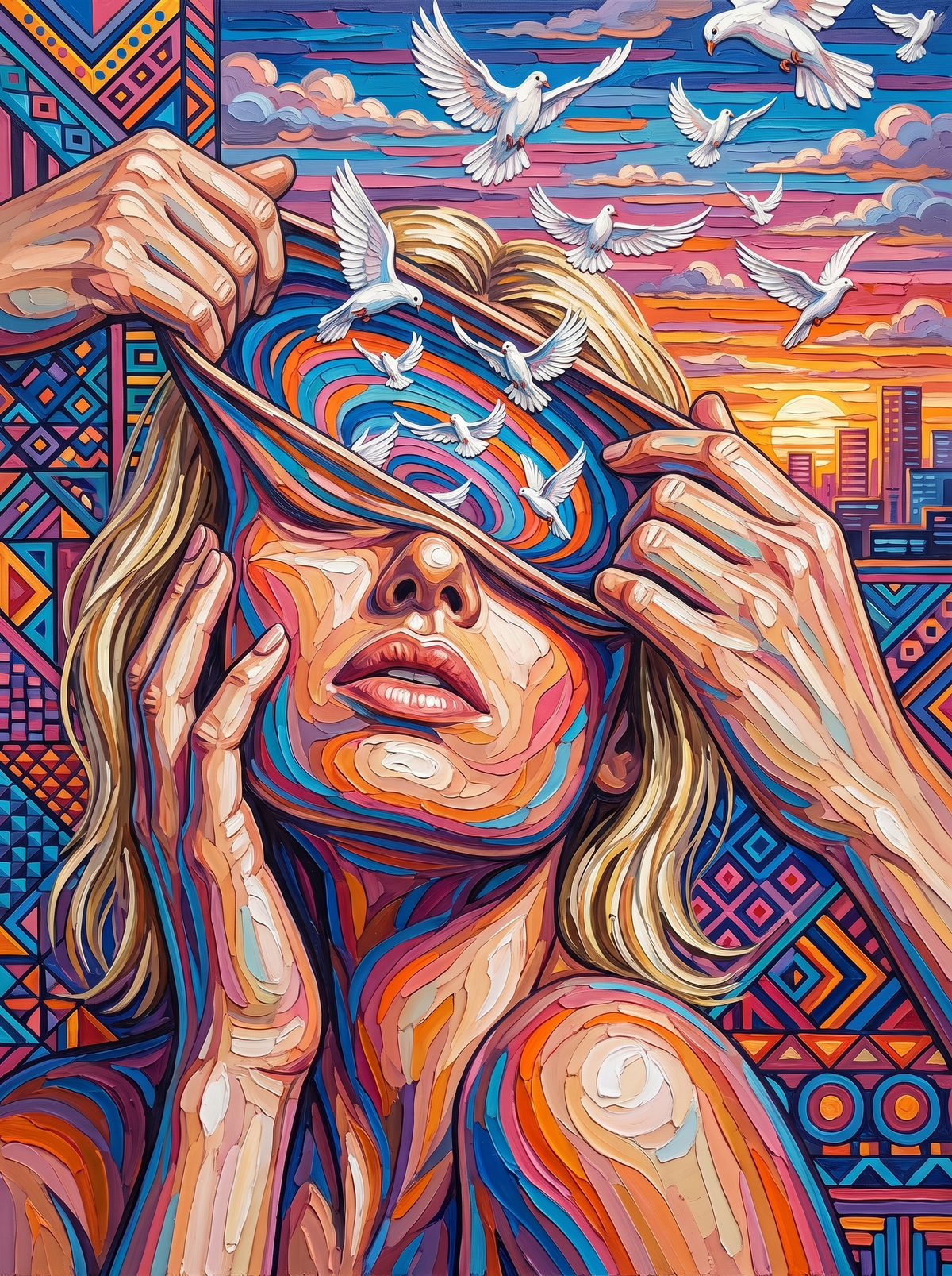 Doves Escaping Her Peeled Brow