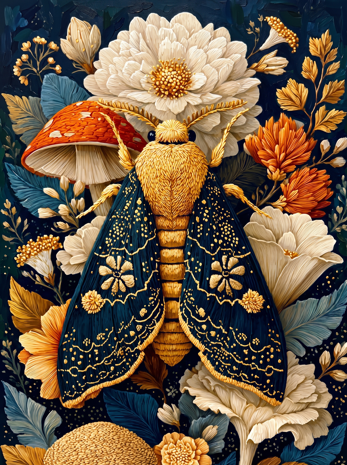 Embroidered Moth And Toadstool