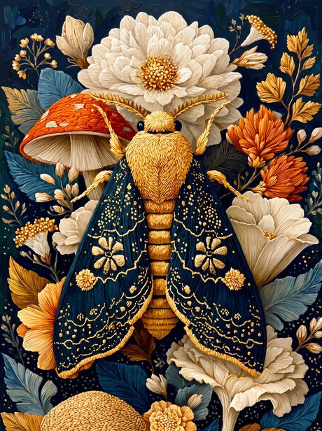 Embroidered Moth And Toadstool