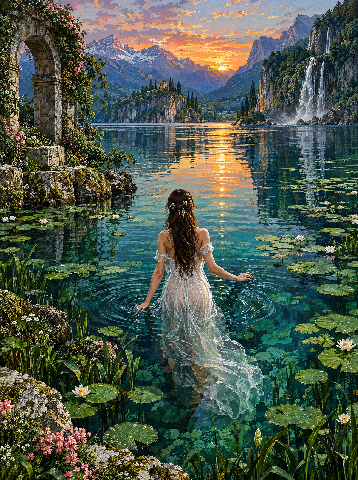 Evening Wade Through The Lily Lake