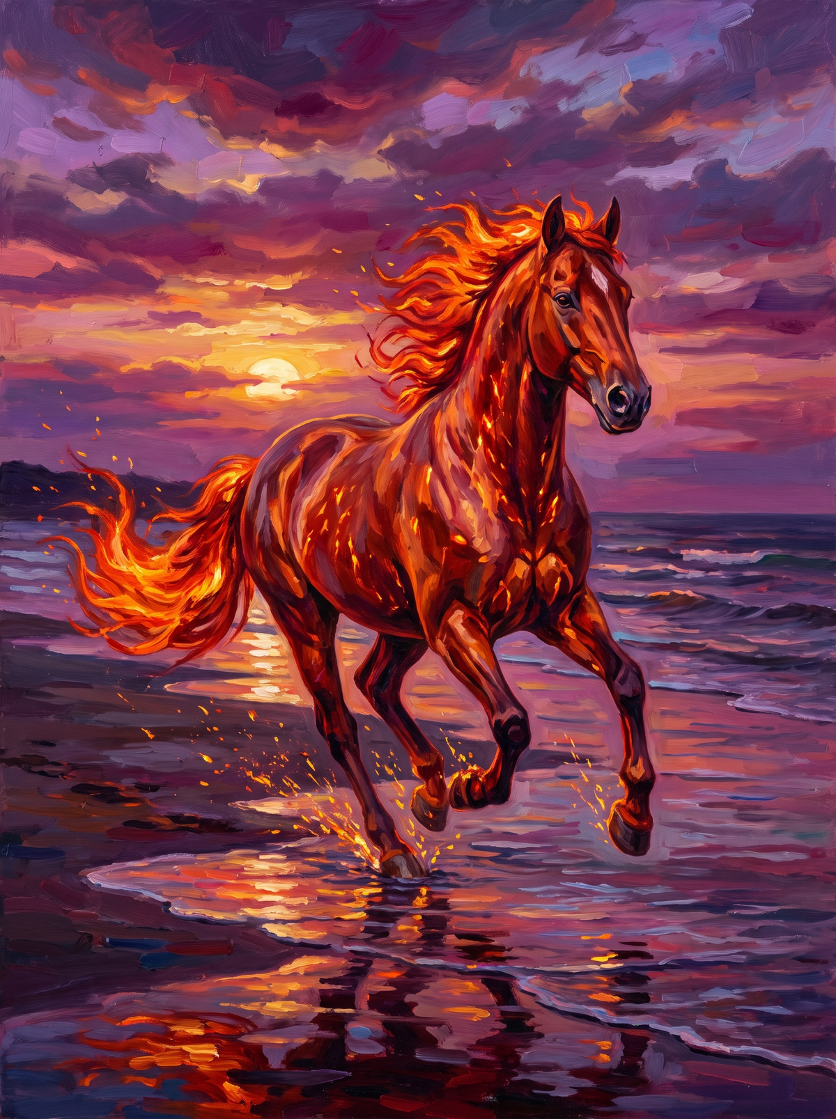 Fire Horse On The Sunset Shore