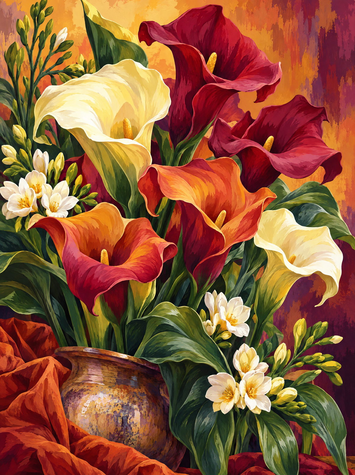 Flame Calla Lilies In A Copper Jug
