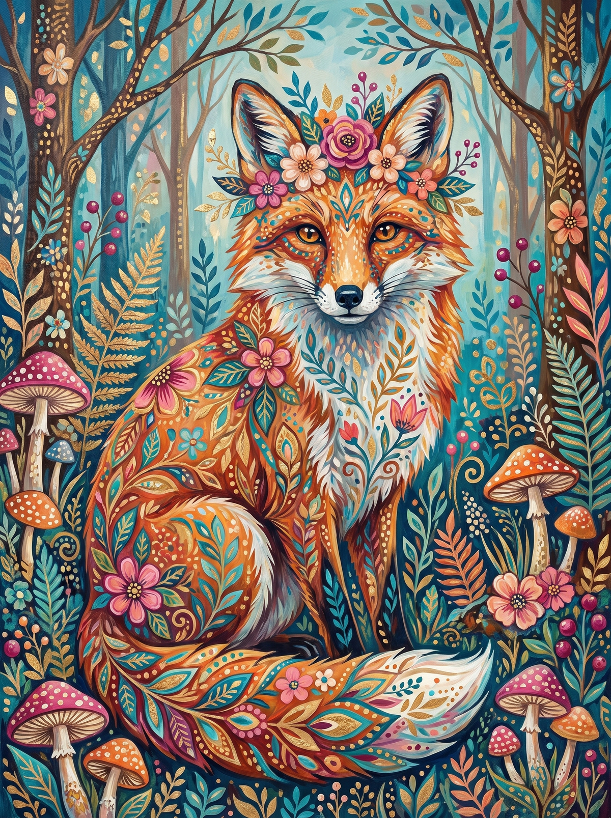 Flower-Crowned Fox In The Folk Forest