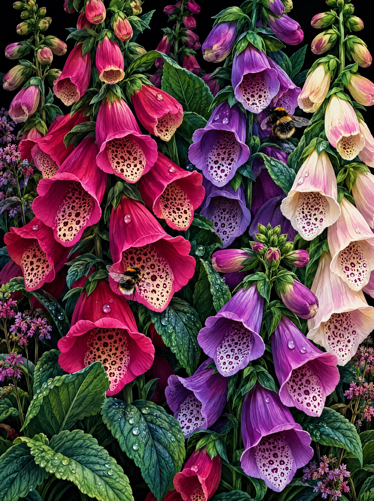 Foxgloves And Bumblebees