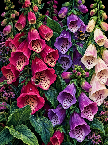 Foxgloves And Bumblebees