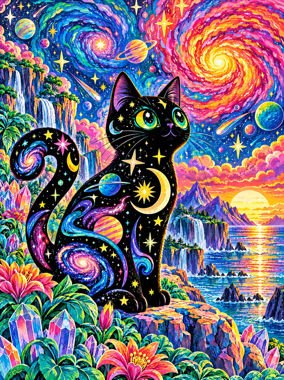 Galaxy Cat On The Crystal Cliffs