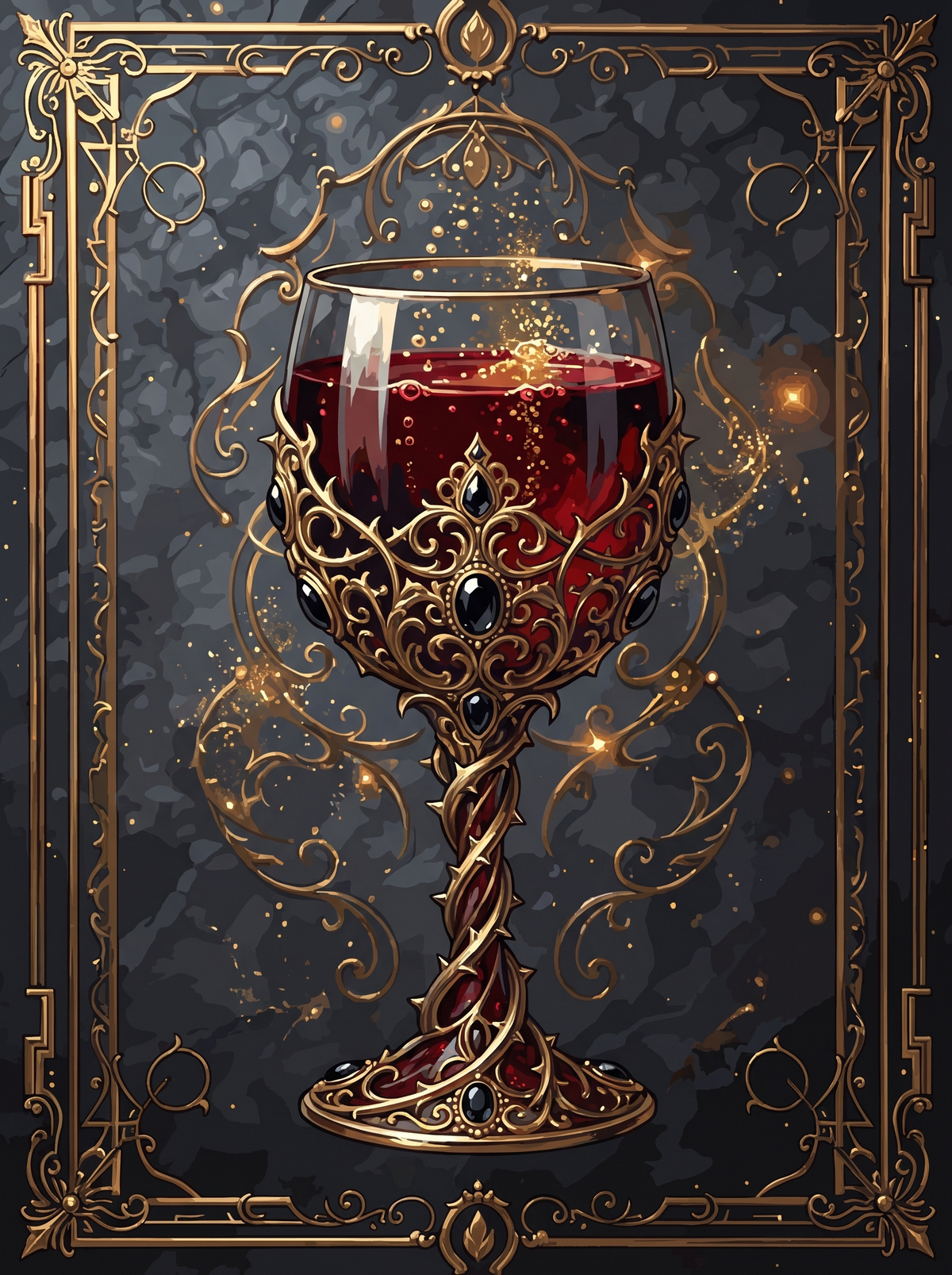 Gilded Goblet Of Red Wine