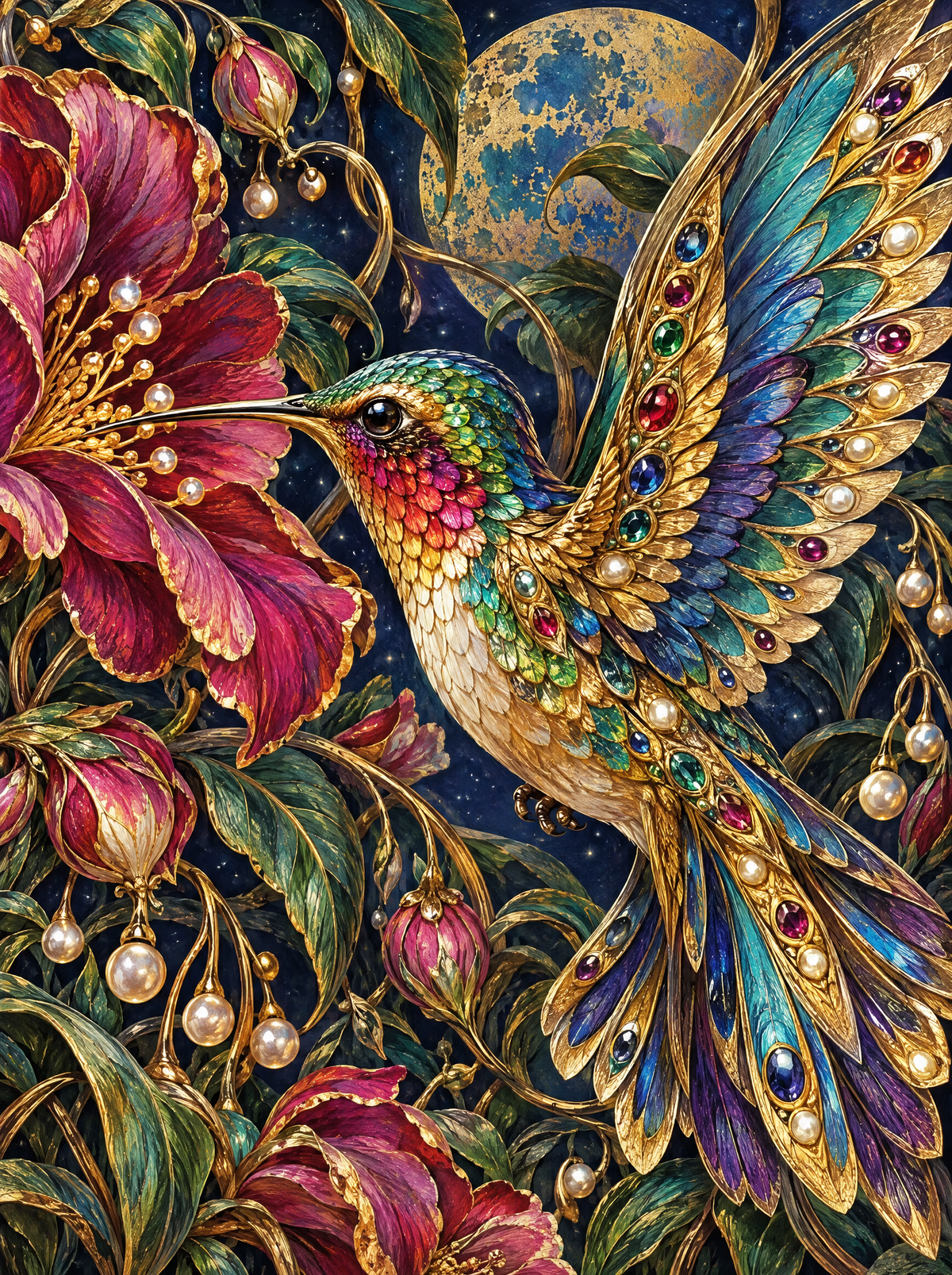 Gilded Hummingbird And The Pearl Lily