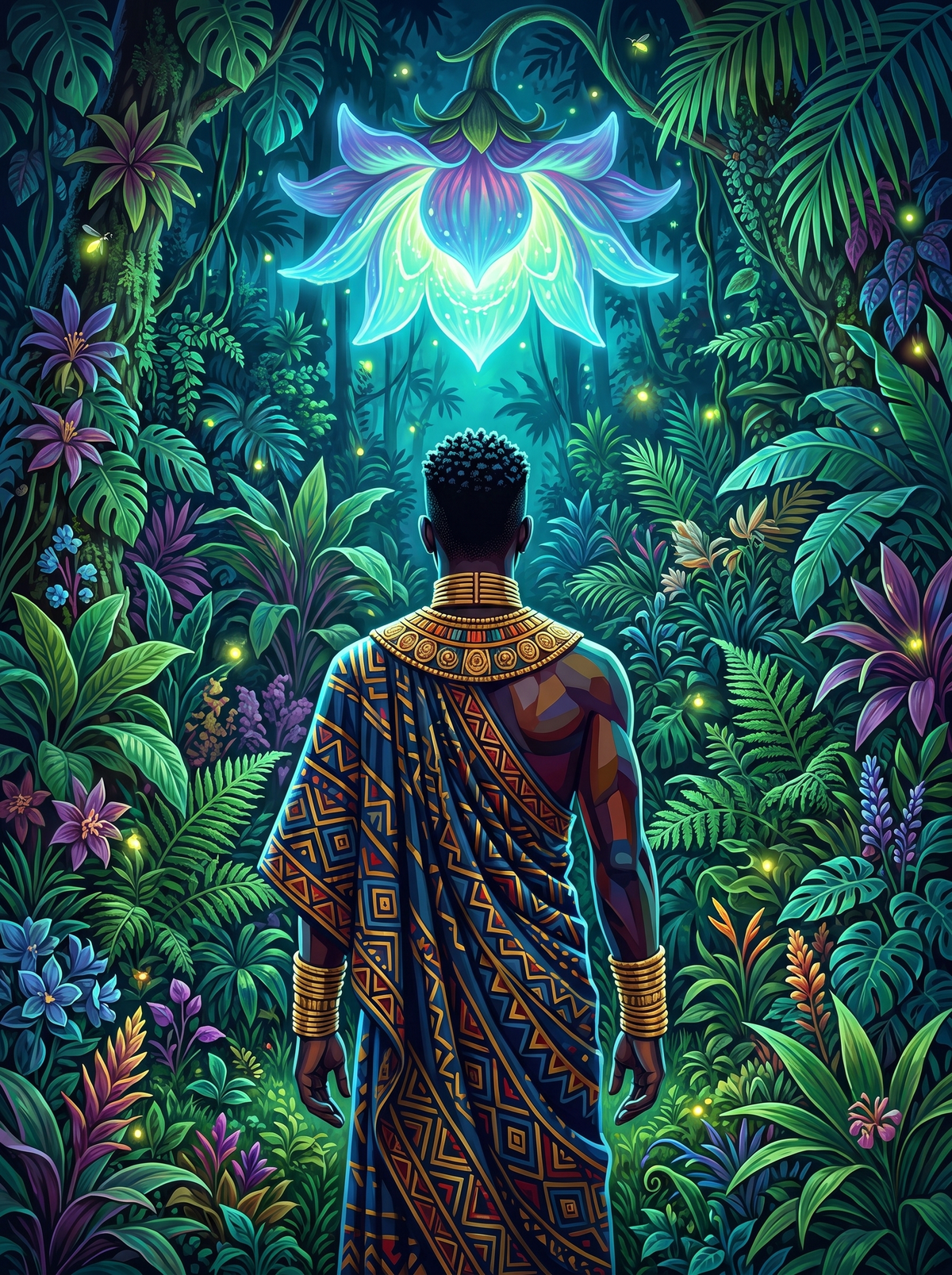 Glowing Lotus In The Night Jungle