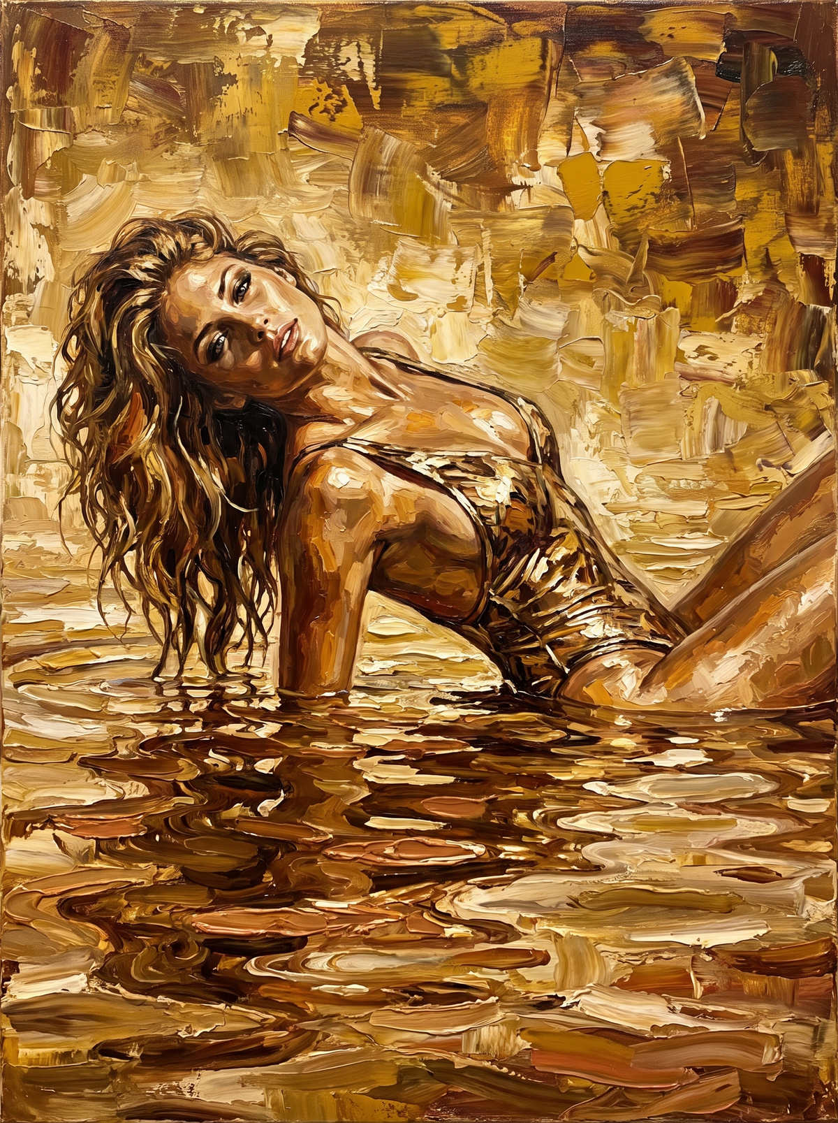Gold Swimsuit In Golden Water