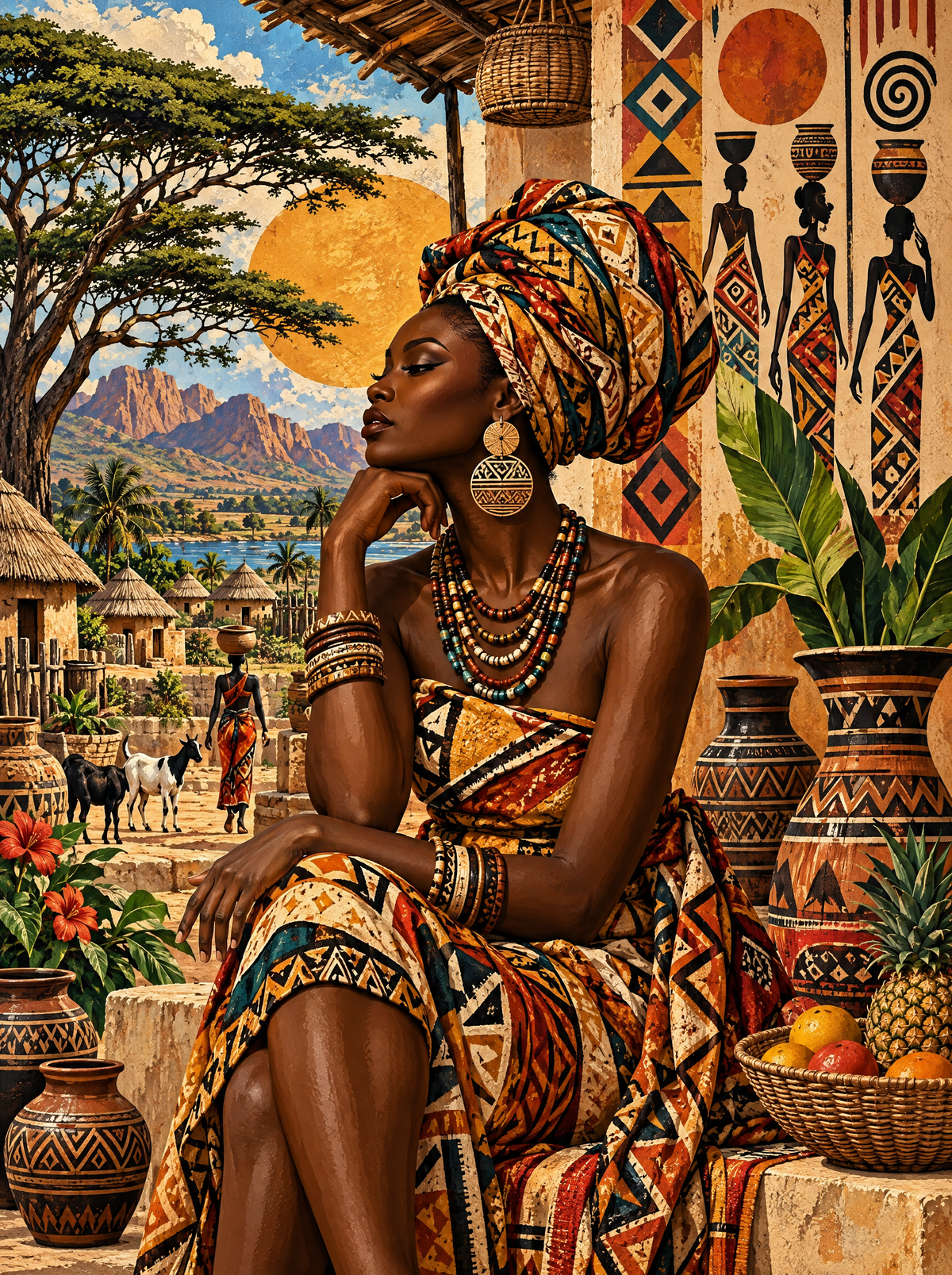 Golden Headwrap Beneath The Acacia