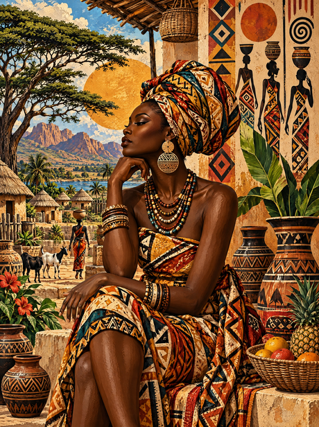 Golden Headwrap Beneath The Acacia