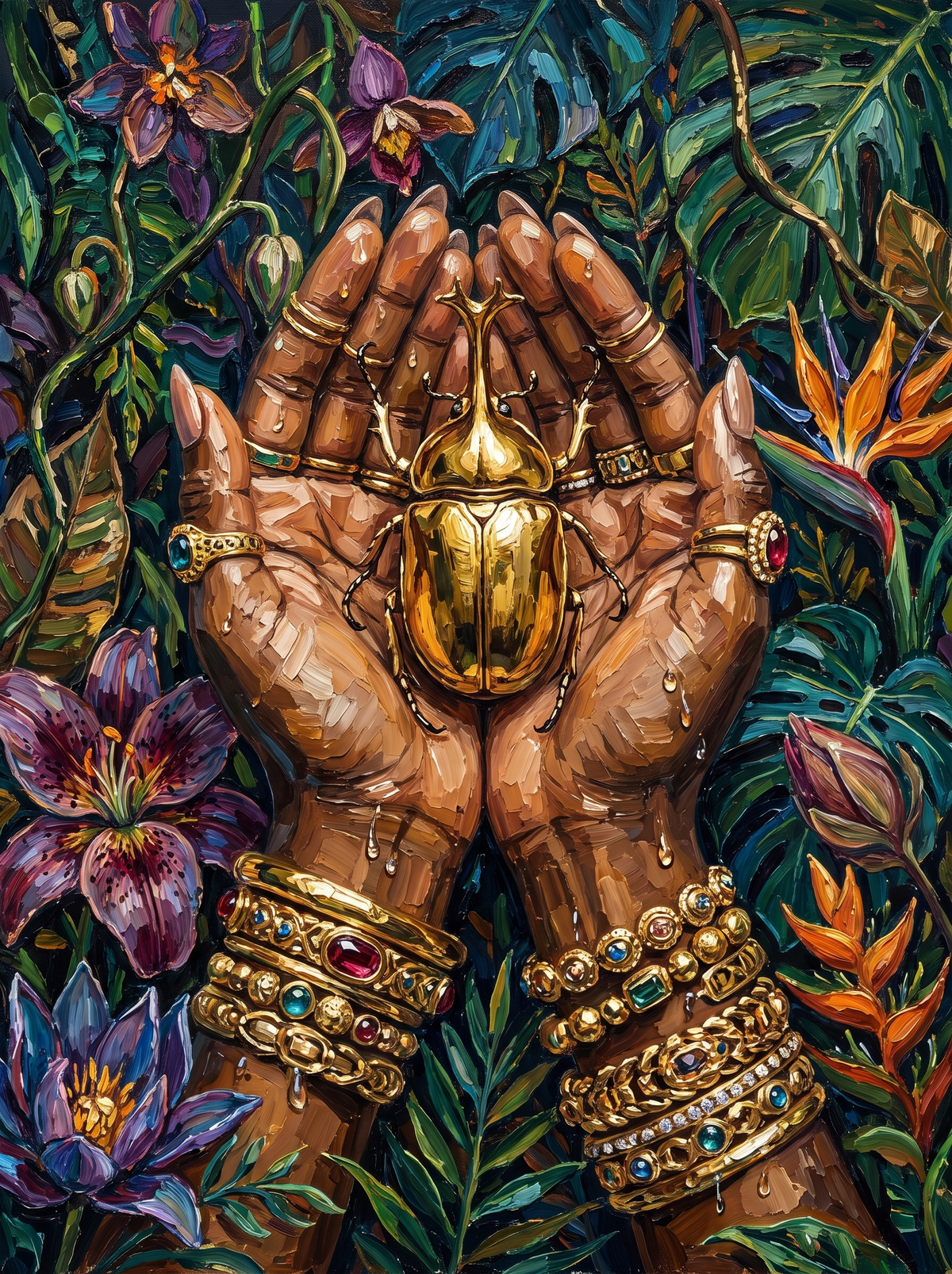 Golden Scarab In Cupped Hands