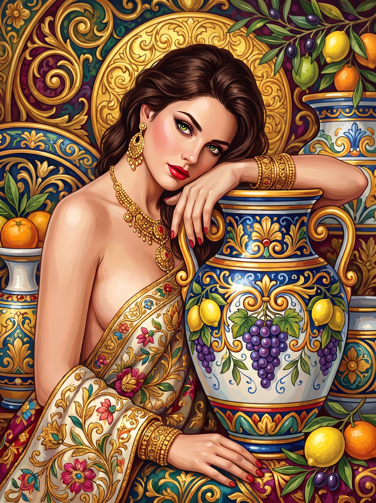 Golden Scrolls And A Grape Urn