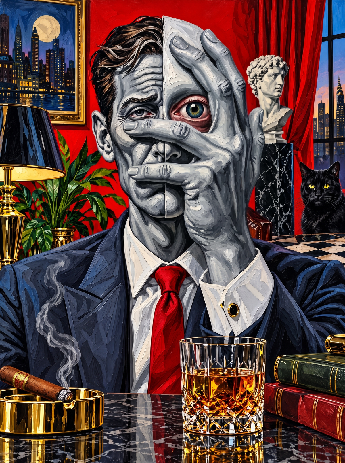 Half-Face Man With Whisky And Cigar