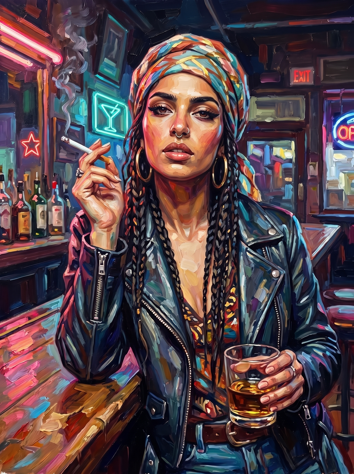 Headscarf And Whisky At The Dive Bar