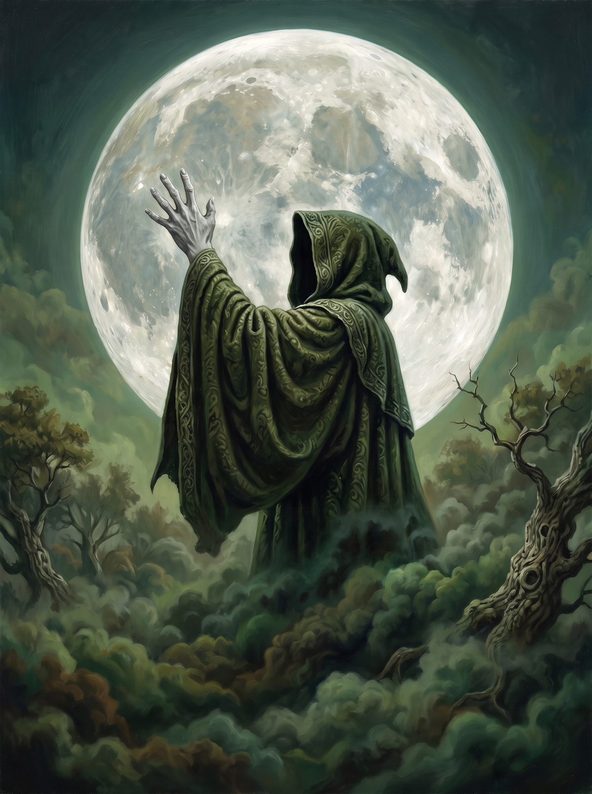 Hooded Figure Against The Full Moon