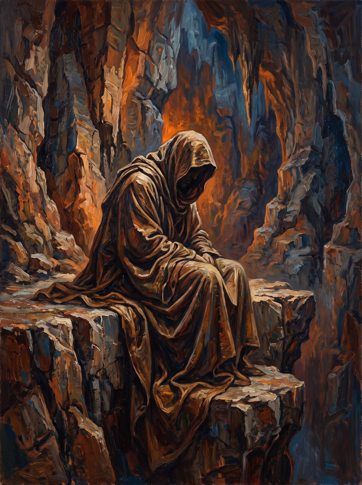 Hooded Wanderer In The Canyon Cave