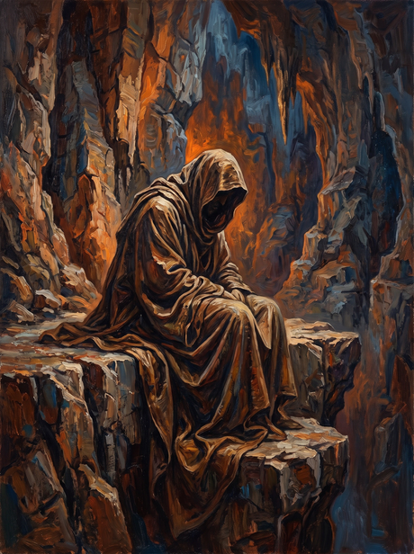 Hooded Wanderer In The Canyon Cave