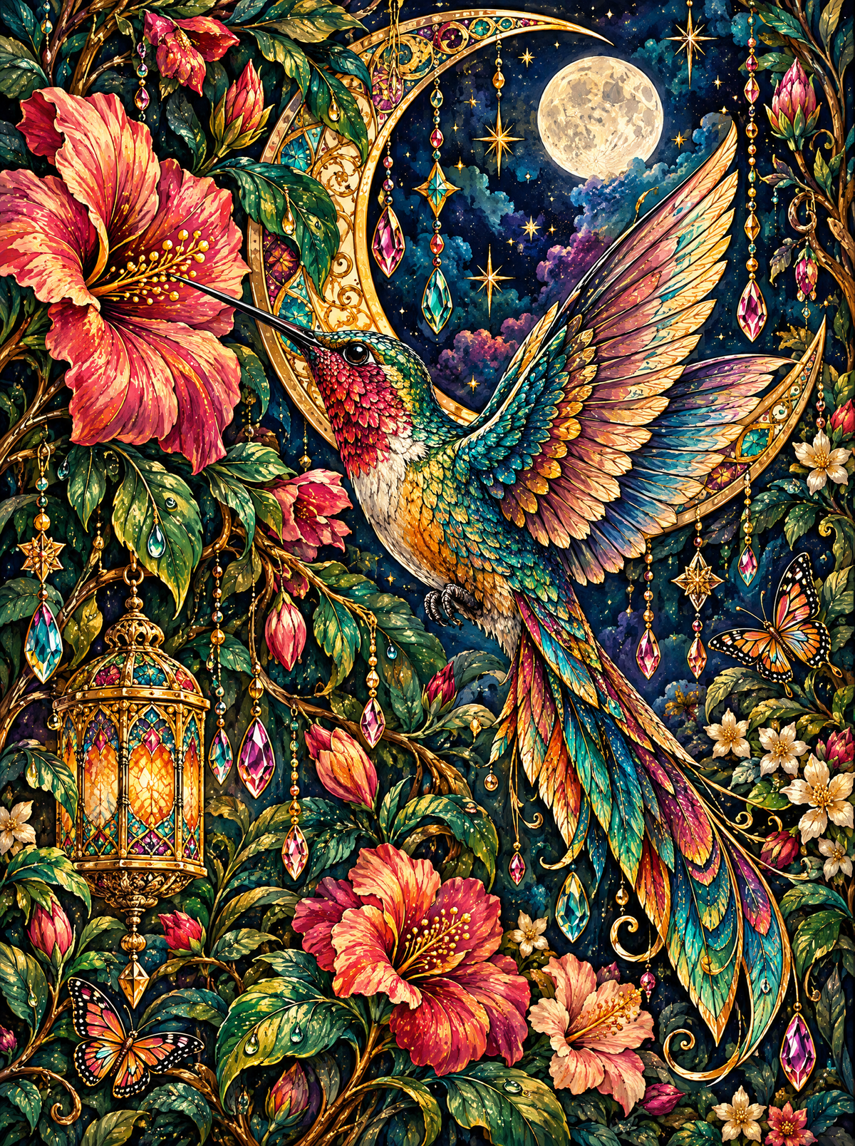Hummingbird Under The Lantern Moon