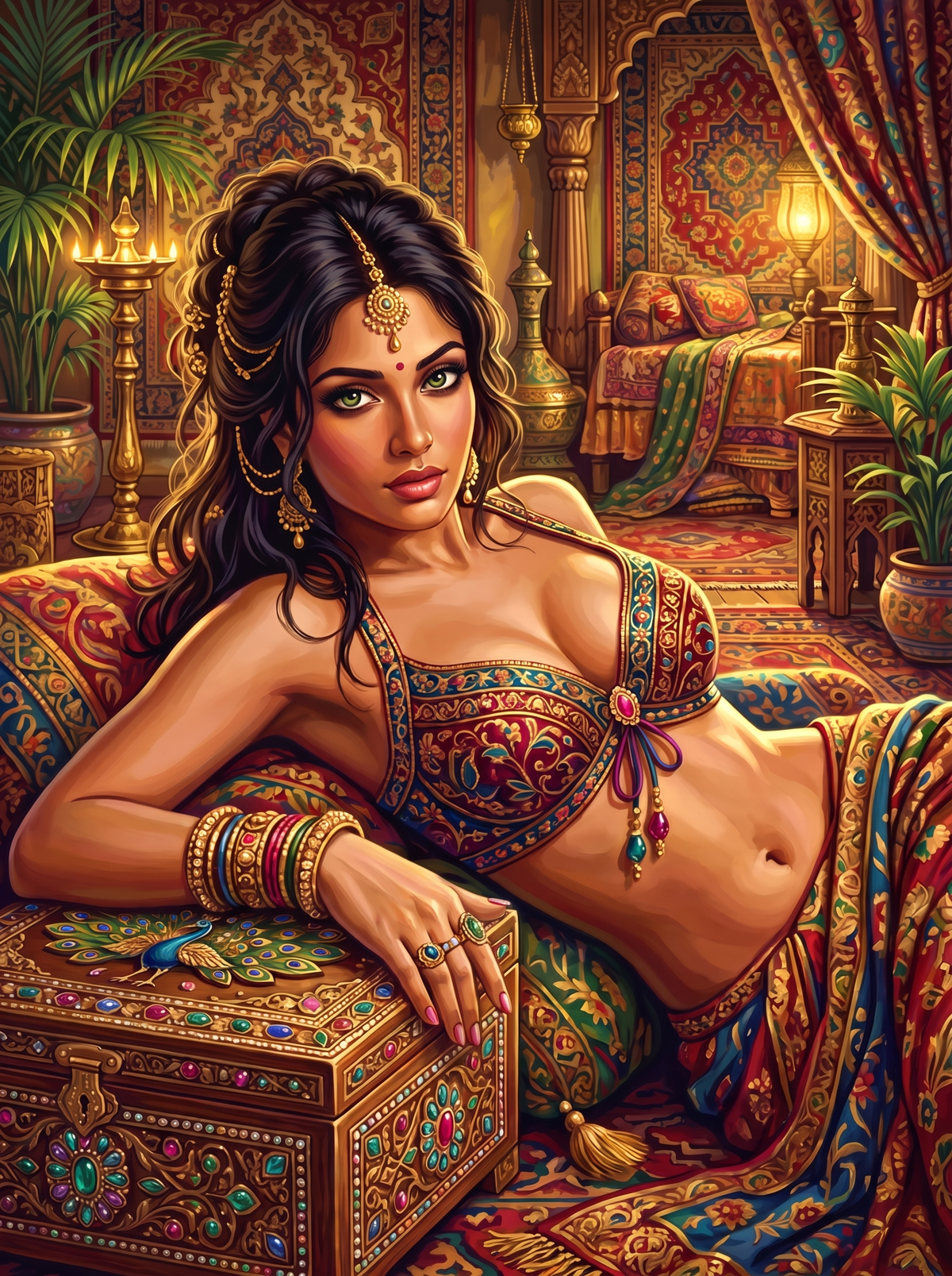 Jewelled Chest In The Lamplit Palace