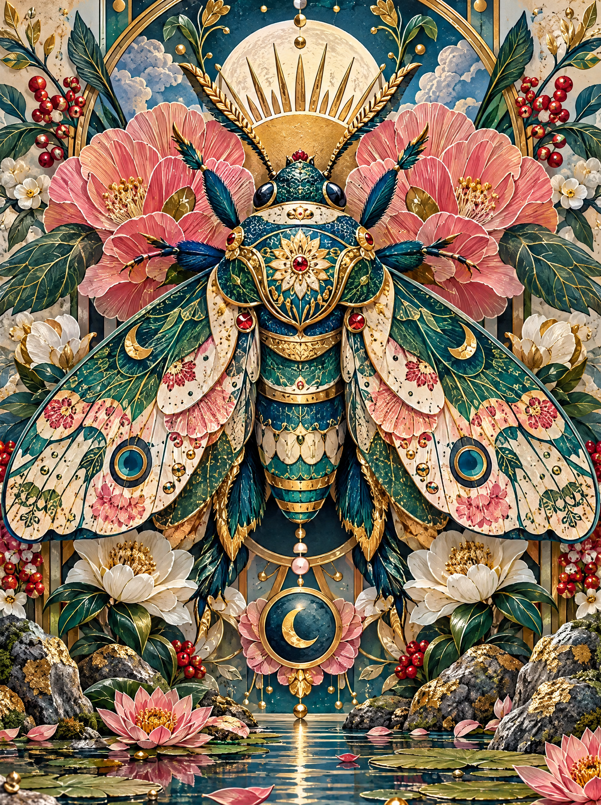 Jewelled Moth Above The Lotus Pond