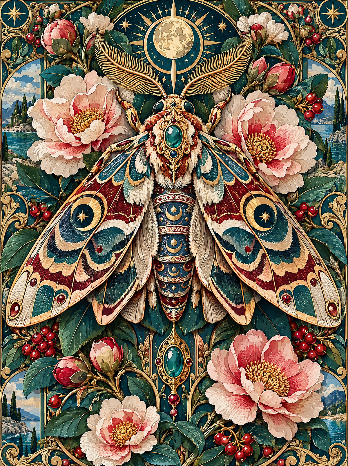Jewelled Moth Beneath The Full Moon