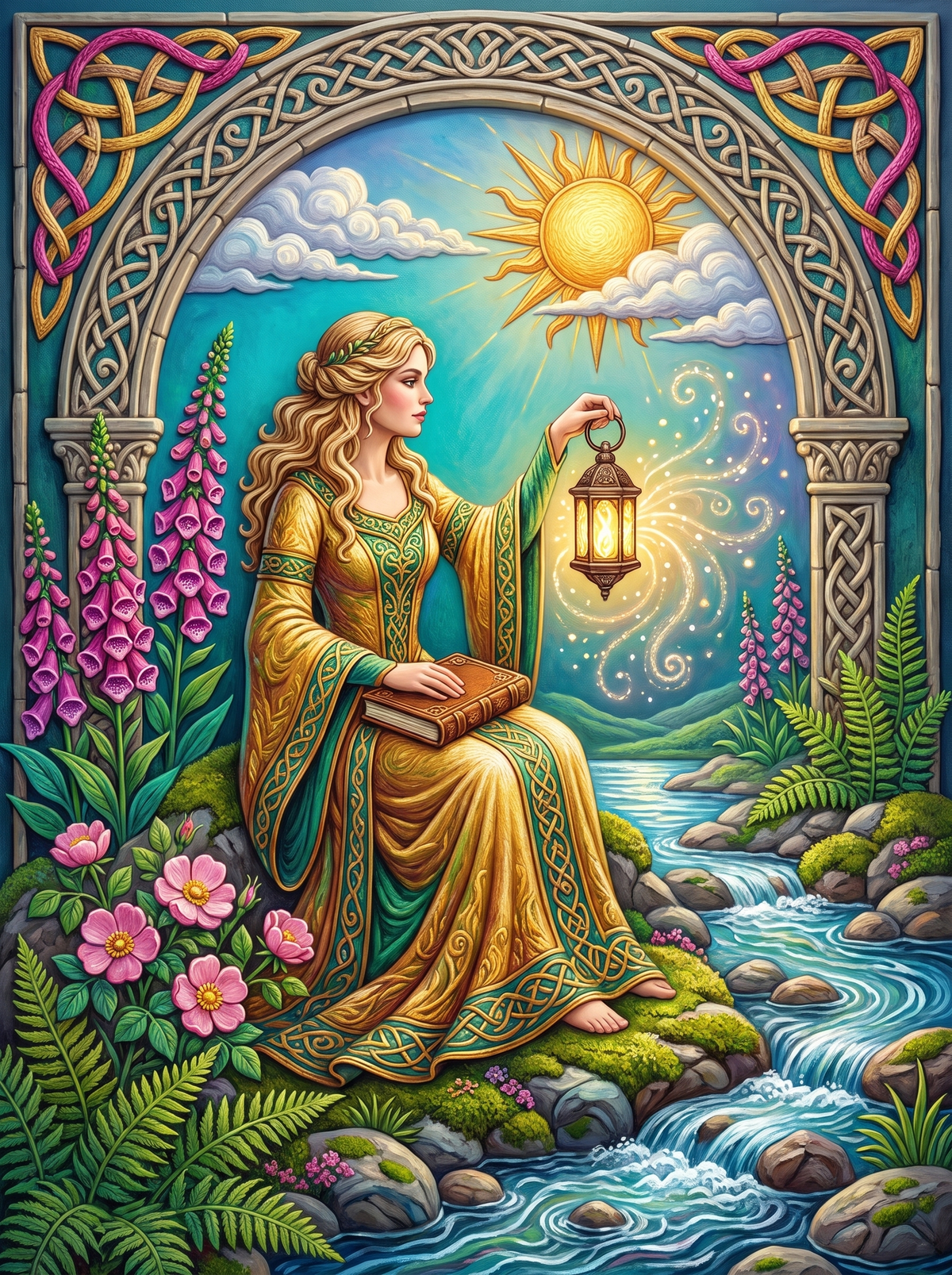 Lantern And Spellbook By The Stream