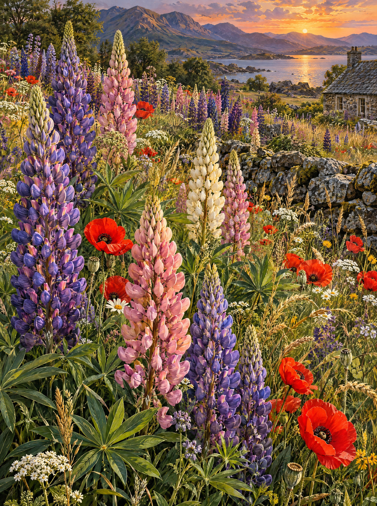 Lupins And Poppies Above The Loch
