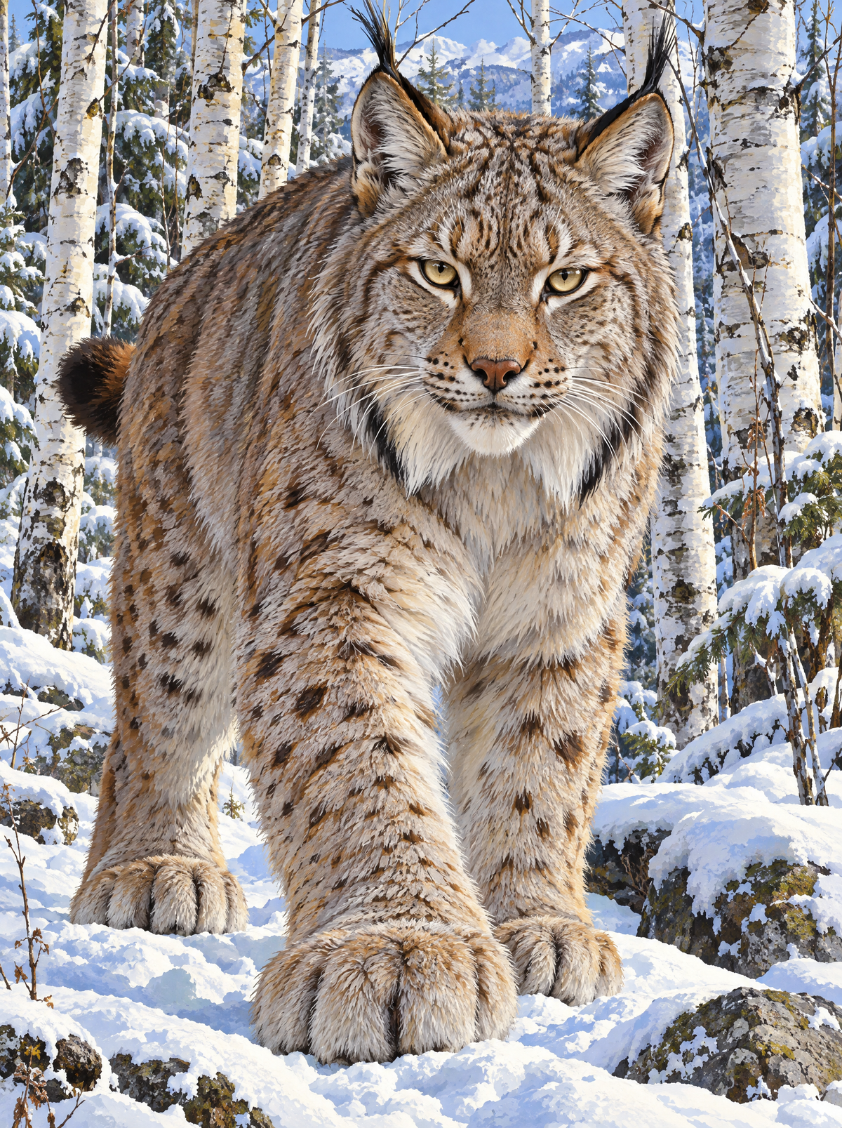 Lynx In The Snowy Birches