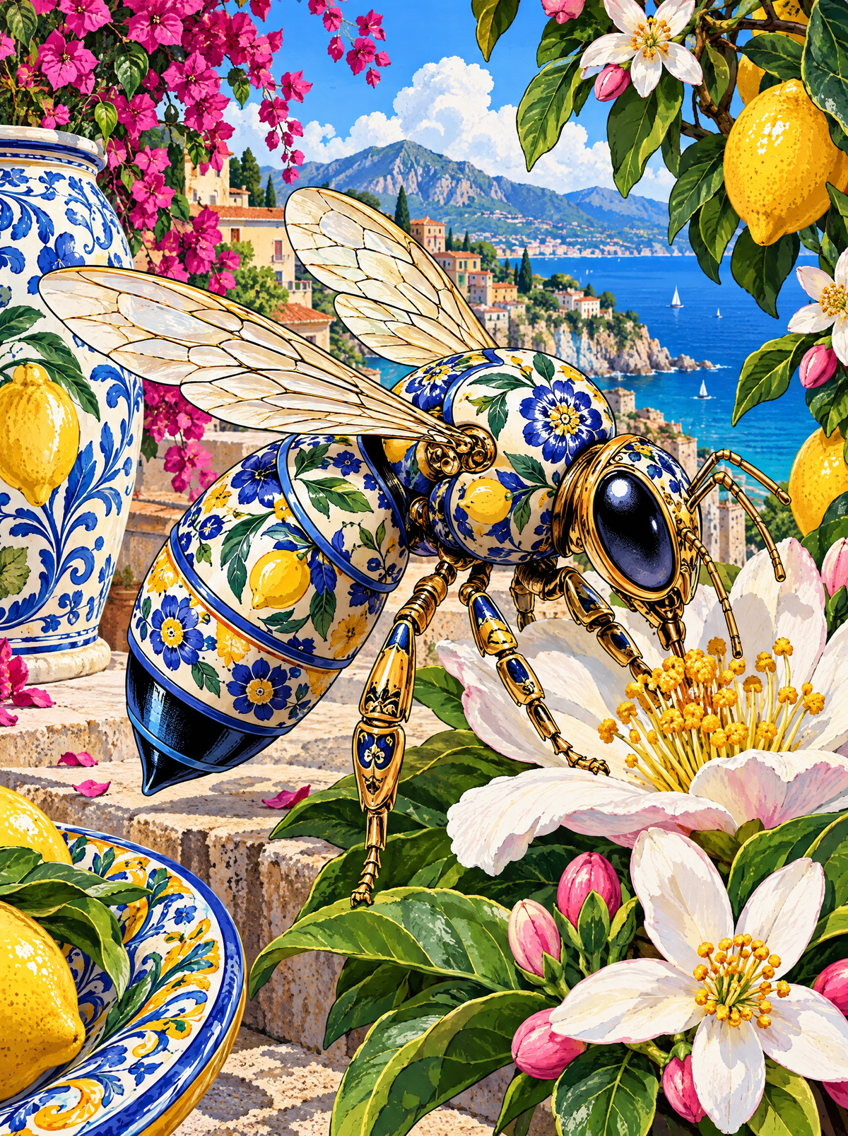 Majolica Bee On The Lemon Blossom