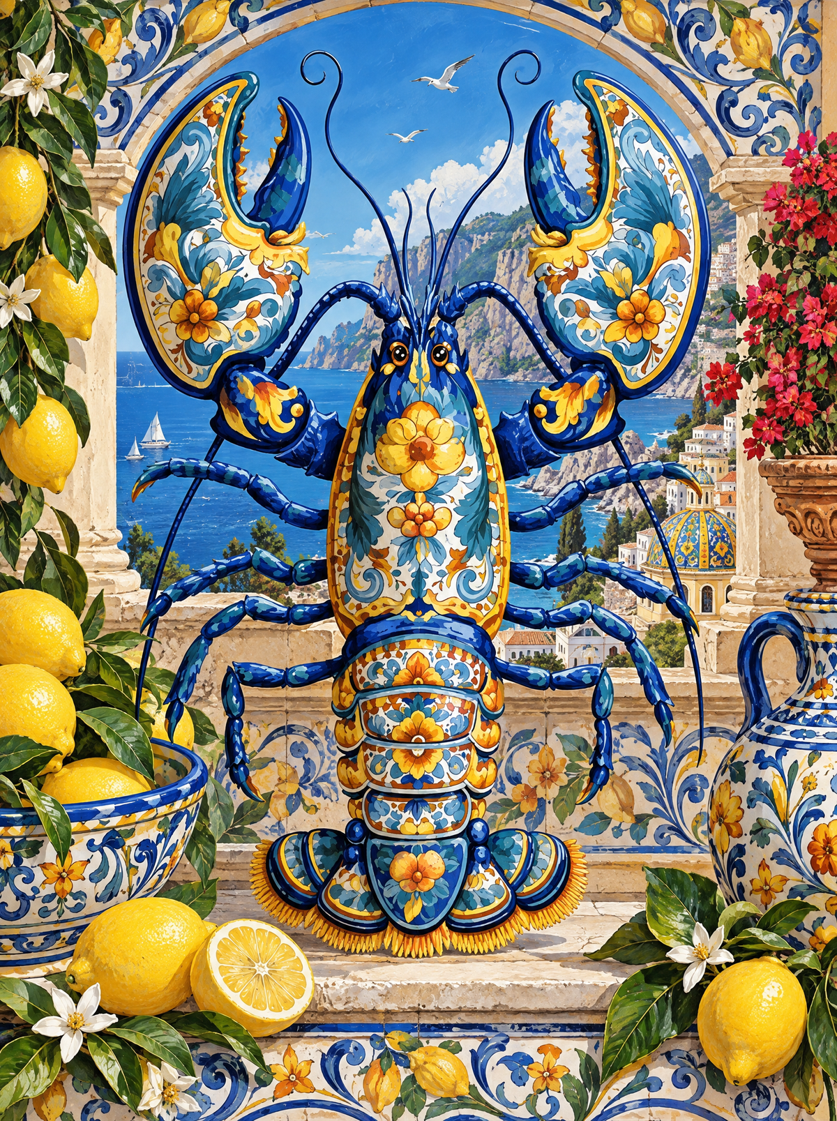 Majolica Lobster Among The Lemons