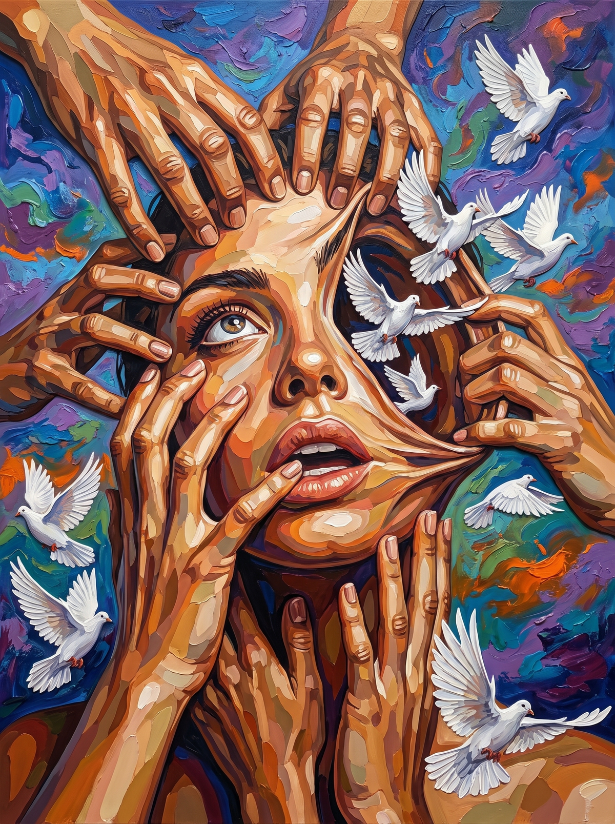 Many Hands And White Doves