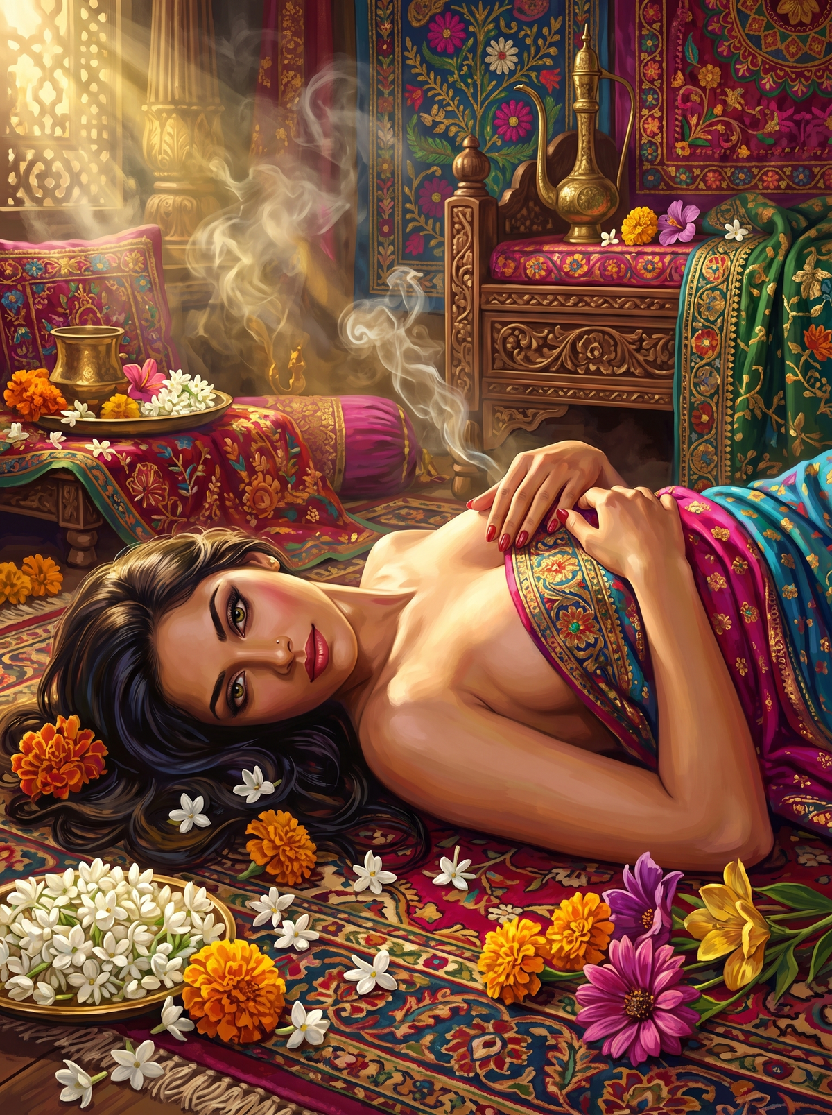 Marigolds And Incense On The Rug