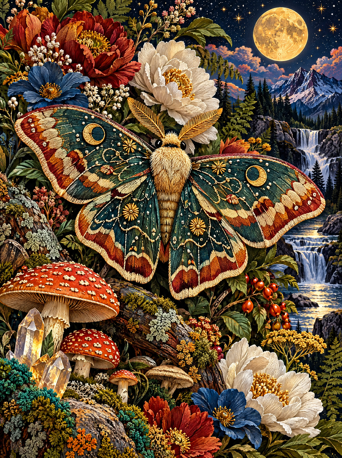 Moon Moth Over The Toadstools