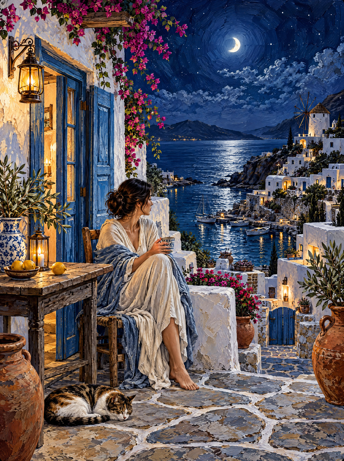 Moonlit Terrace Above The Harbour