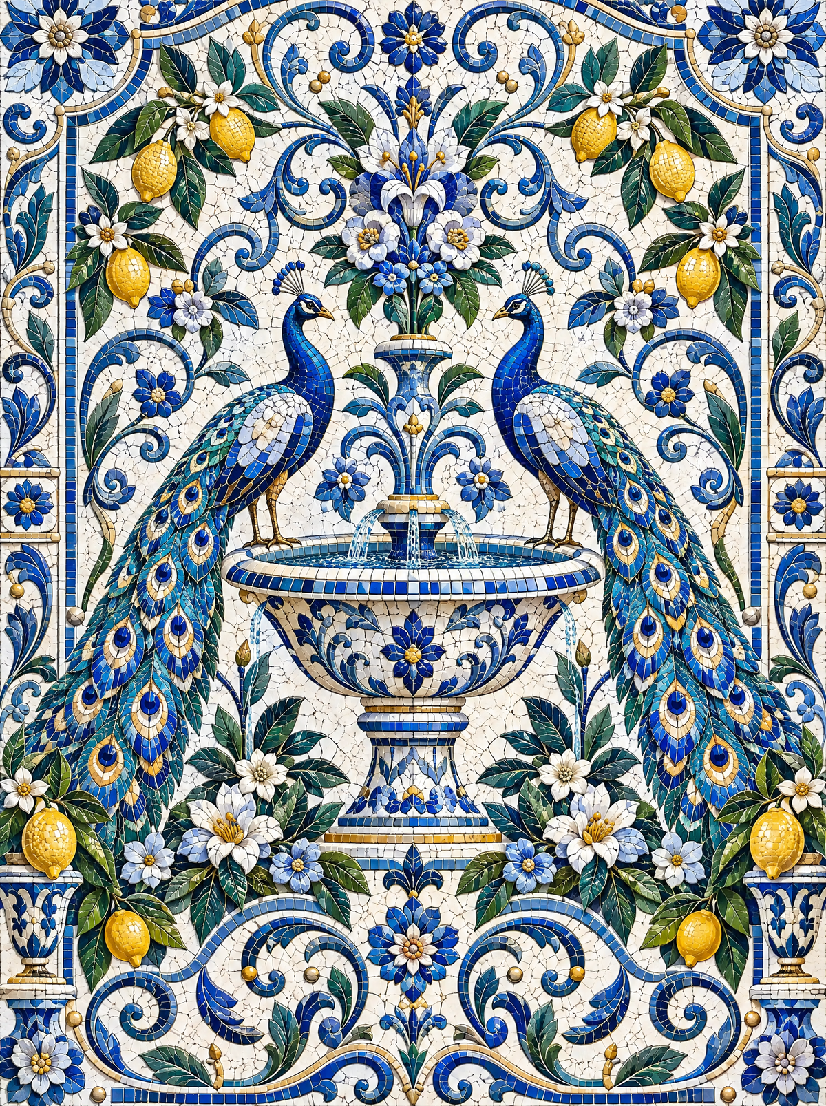 Mosaic Peacocks And Lemon Tiles